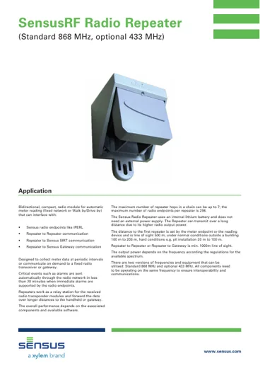 SensusRF repetitor – tehnički list